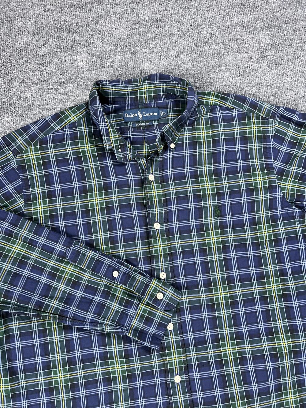 Ralph Lauren Shirt Plaid Blue Button Up Long Sleeve Classic Fit Mens Large